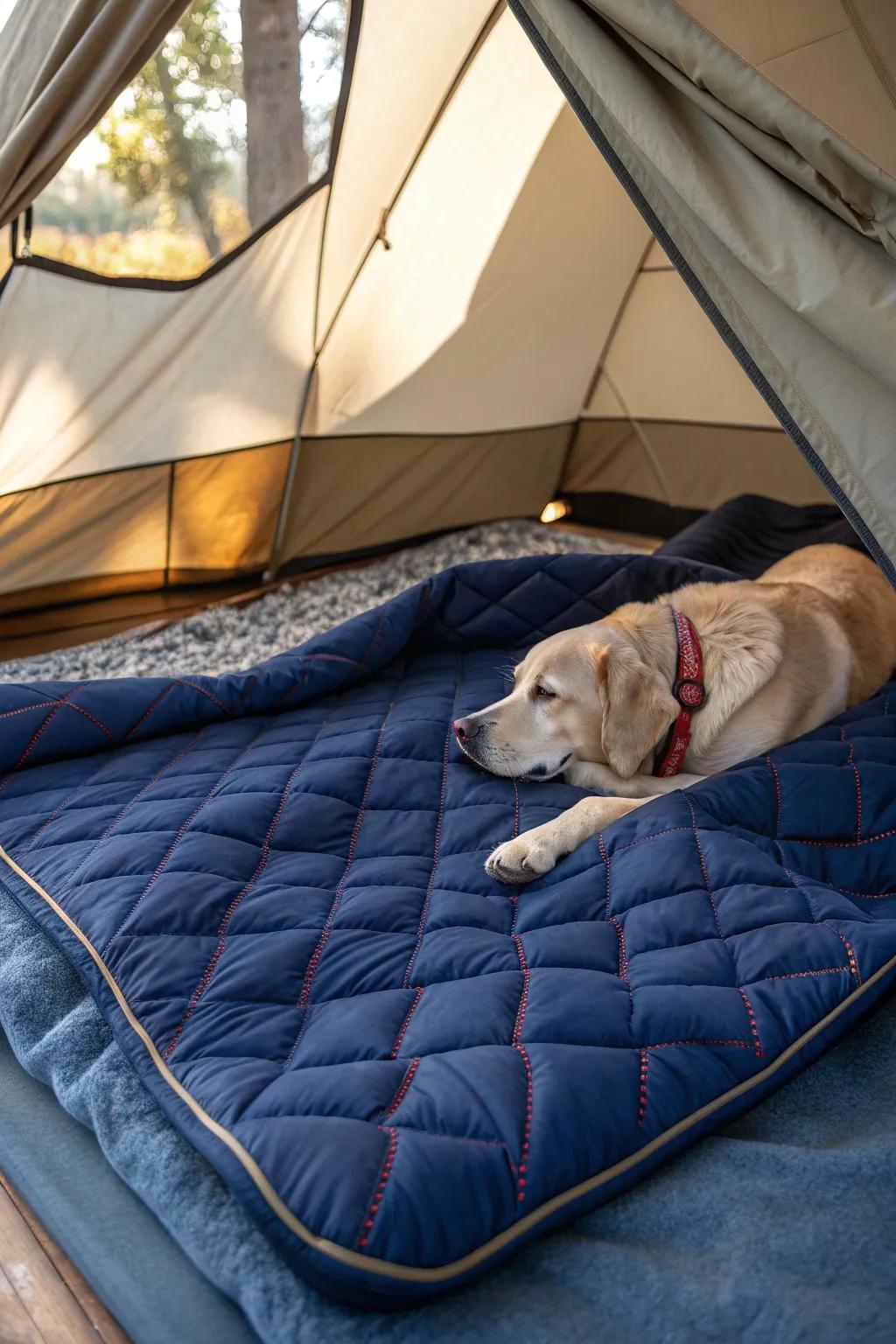 Create the perfect pet-friendly oasis in your tent with a cozy moving blanket!