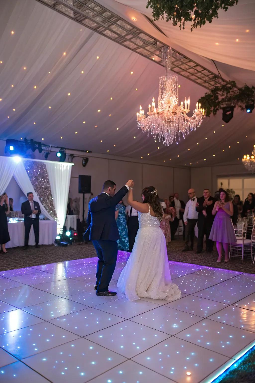 A personalized dance floor with special lighting effects.