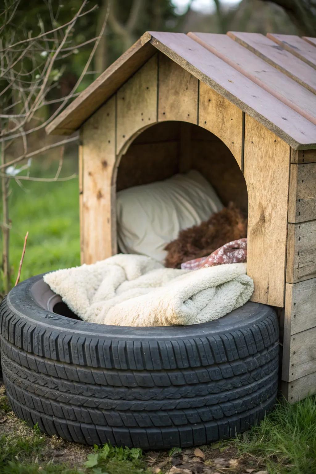 Give your feathered friends a cozy retreat with this tire transformation!