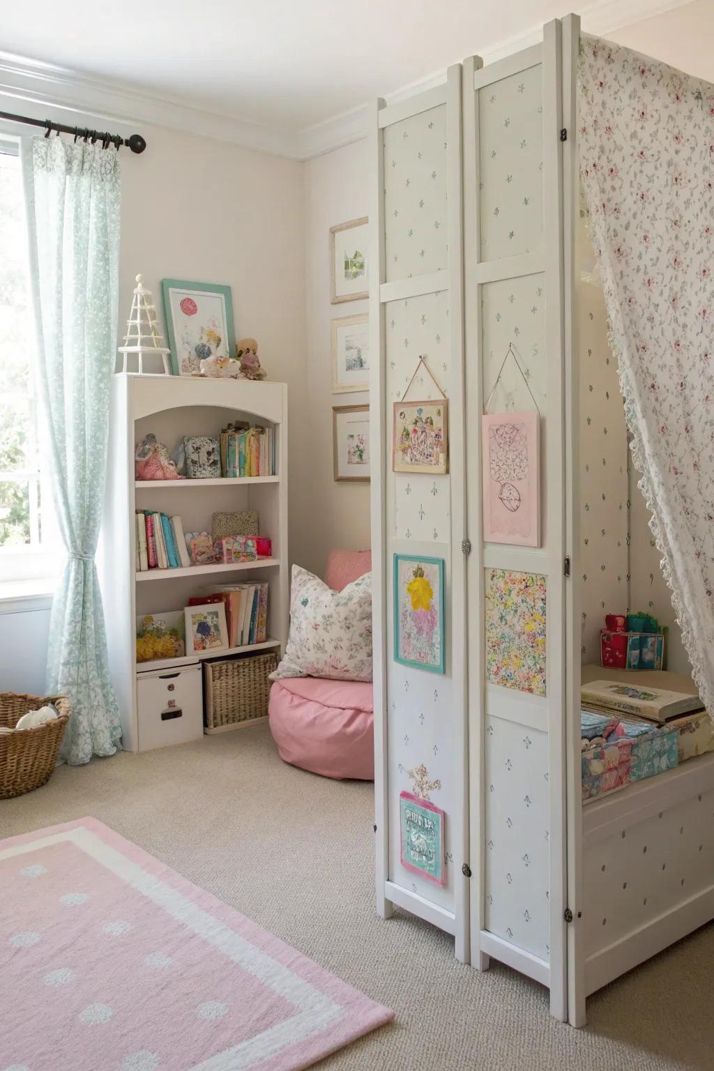 Folding screens can delineate spaces and add privacy.