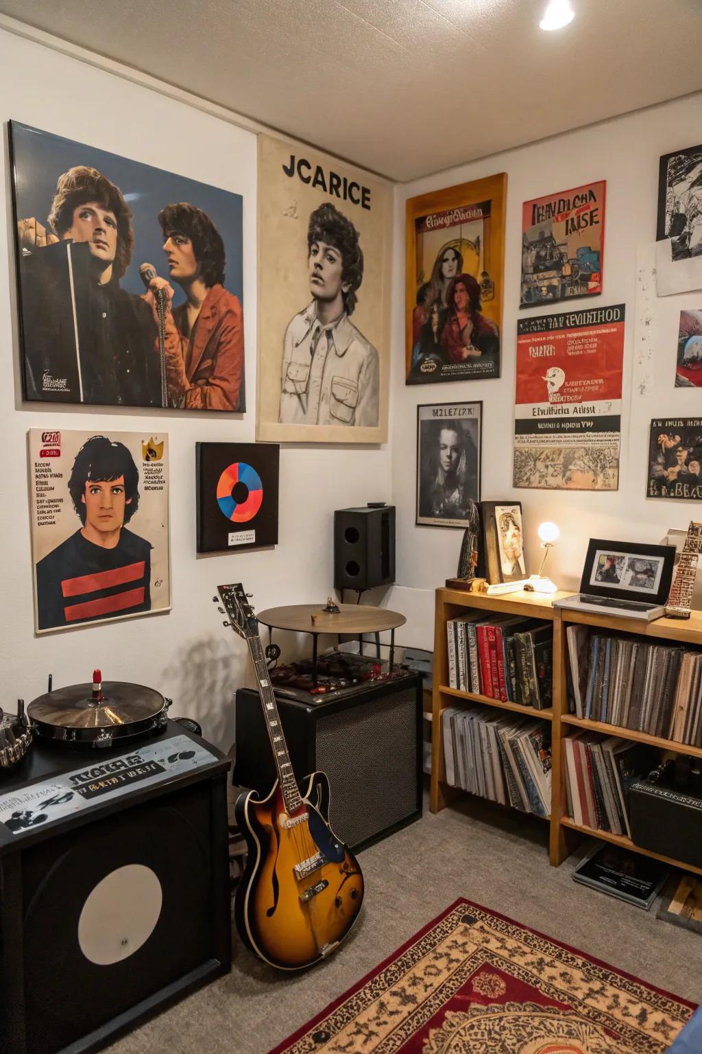 Art and memorabilia infuse the room with personality.