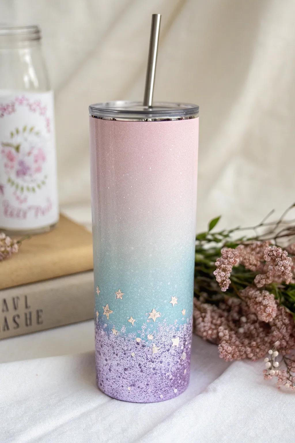 Embrace the mystical unicorn vibes with this enchanting ombre glitter tumbler, a perfect blend of pastel dreams and sparkling magic.