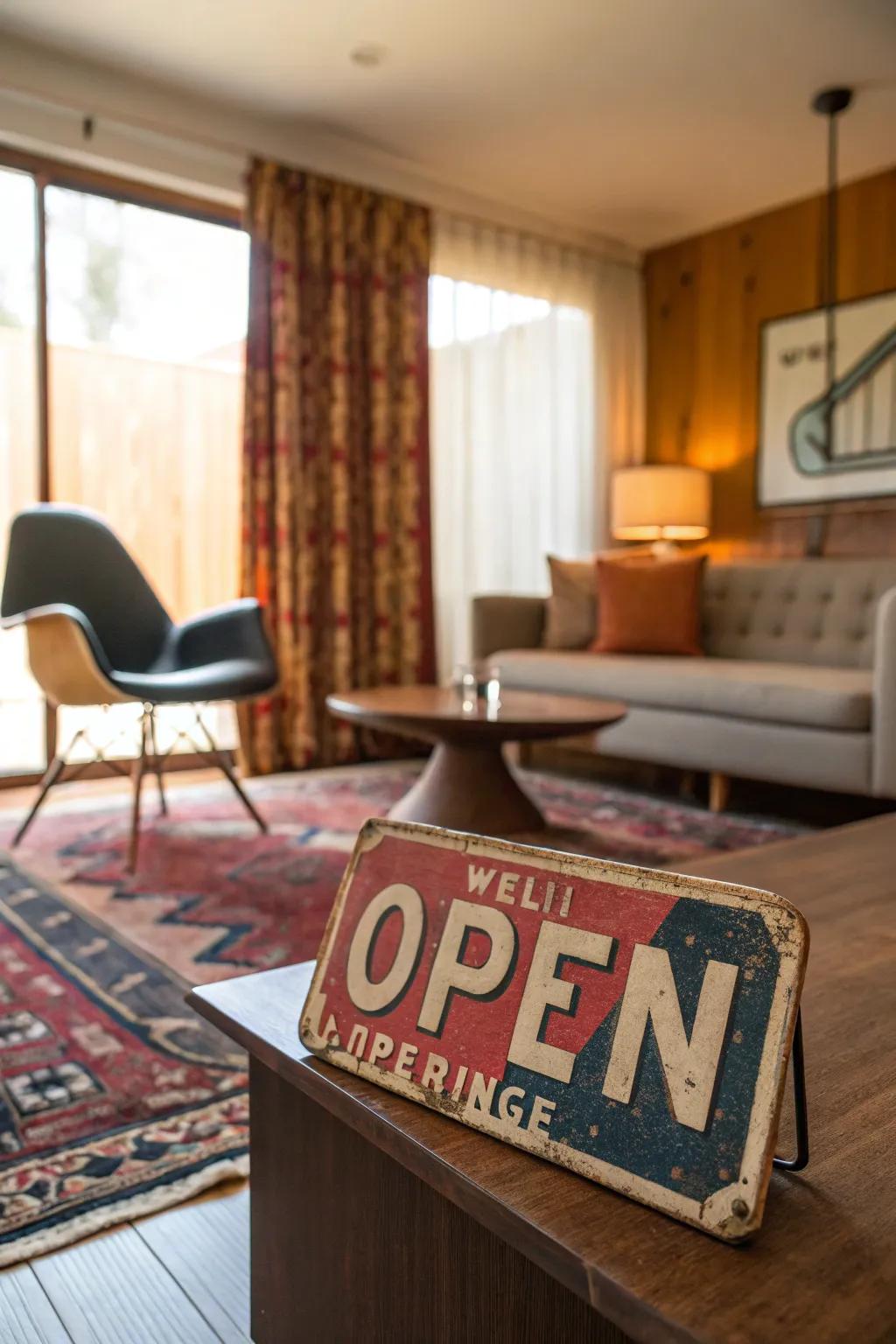 Capture timeless elegance with a vintage-inspired open sign.