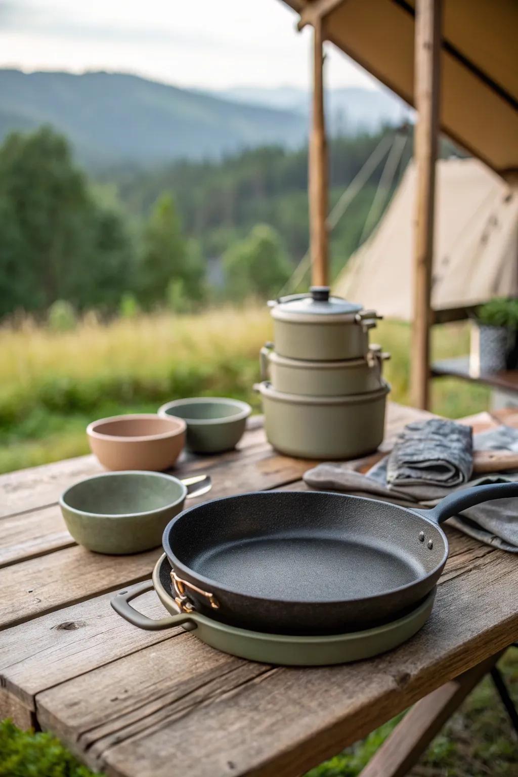 Elevate your camping experience with essential, versatile cookware that blends minimalism with natural beauty.