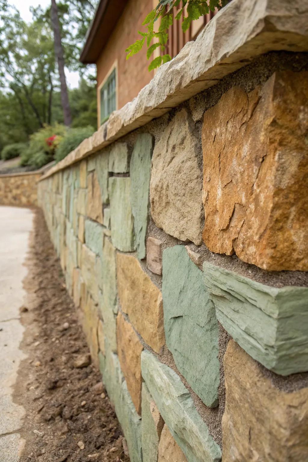 Elevate your outdoor space with a rustic stone and paint combo that exudes timeless charm.