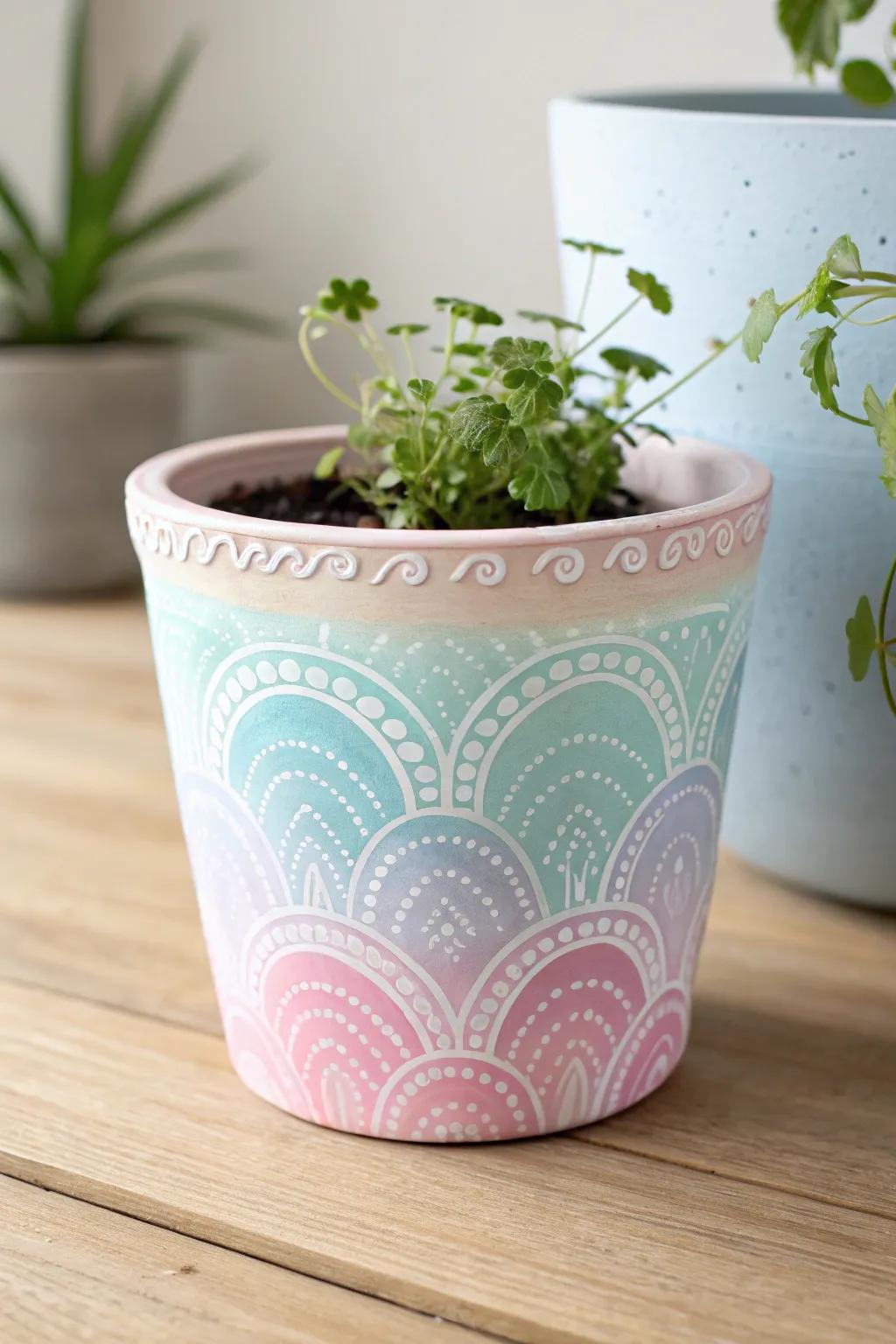 Bring a touch of whimsy to your garden with these handcrafted rainbow flower pots, perfect for adding a splash of color and charm.