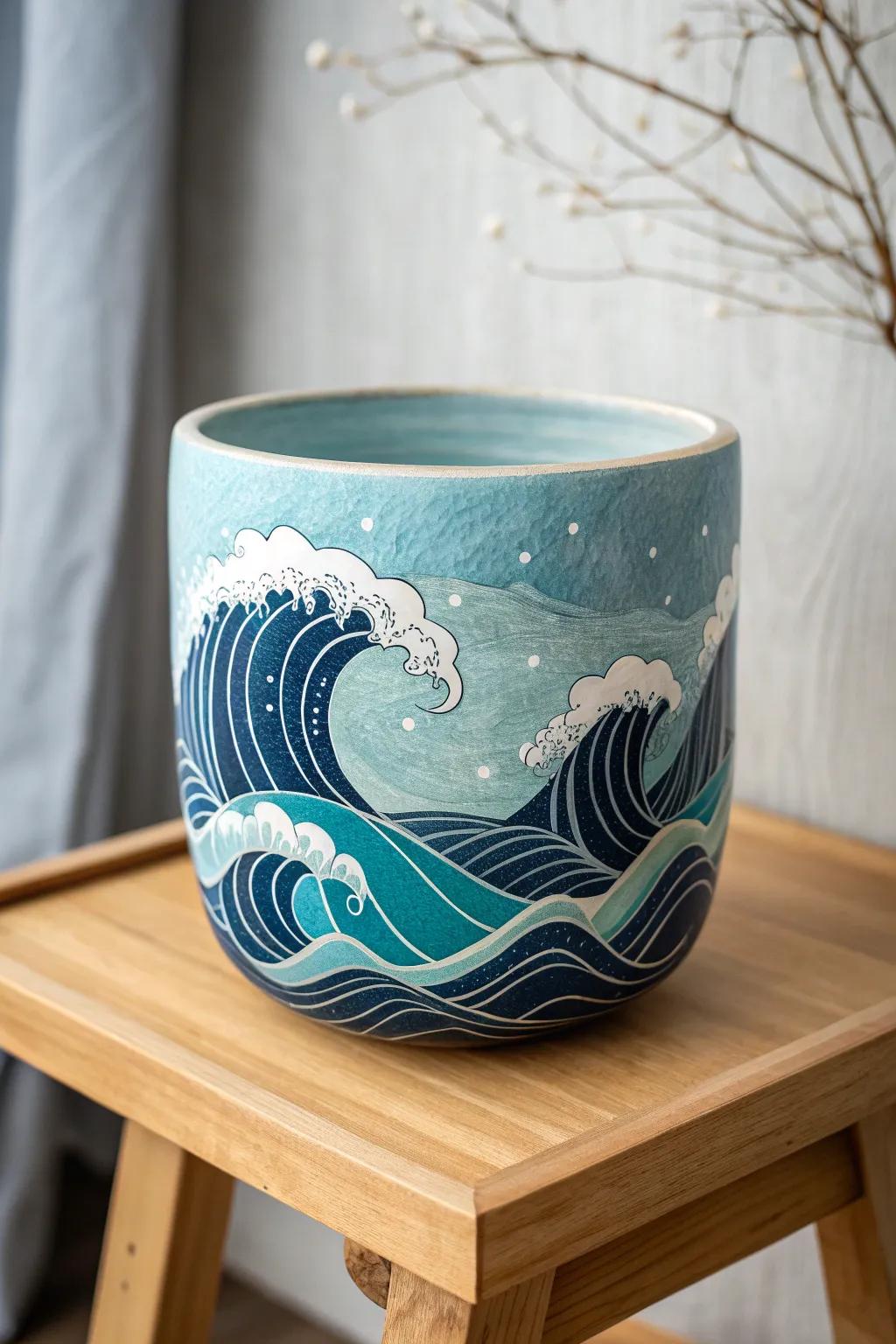 Embrace the tranquility of the sea with this minimalist ocean wave pot design.
