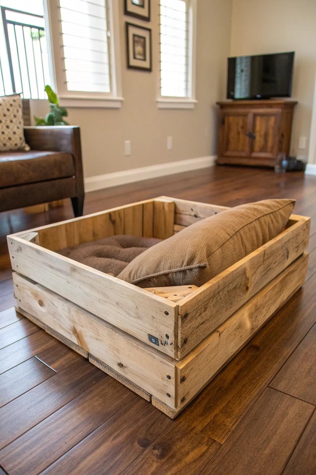 Elevate your pet's comfort with a handcrafted pallet bed that blends style and warmth.