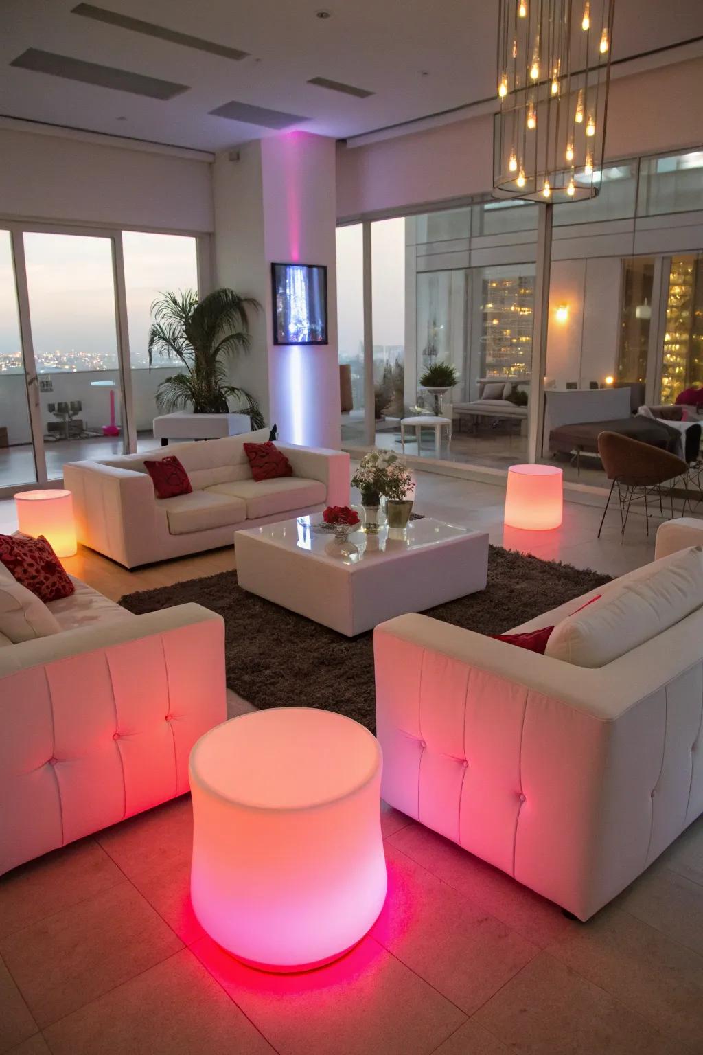 Add a modern twist with glowing furniture.