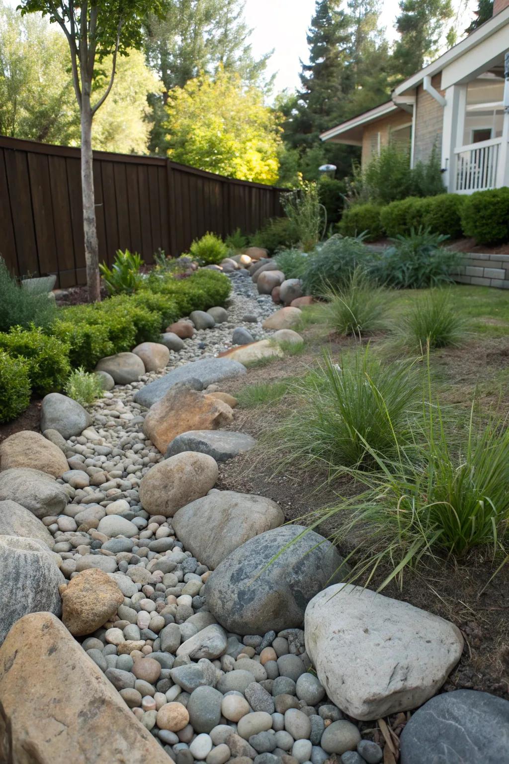 Transform your backyard into a natural oasis with a stunning dry creek bed.