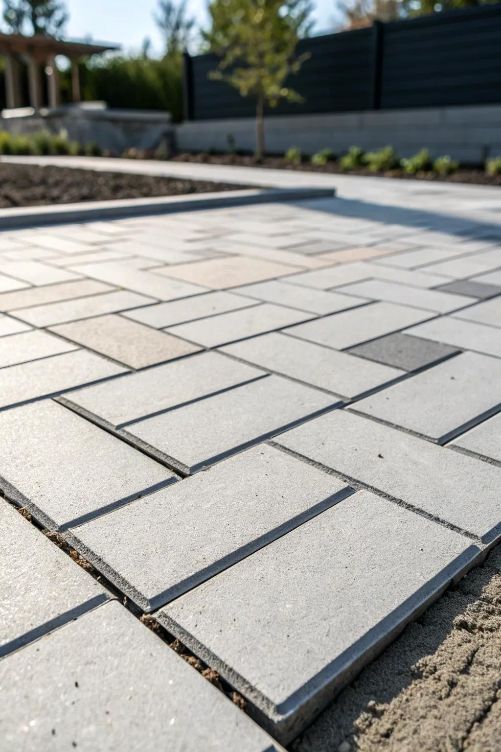 Elevate your outdoor space with the sleek sophistication of a modern stack bond pattern.