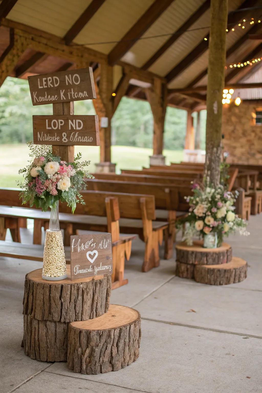 Rustic wooden elements add warmth and charm to the pavilion setting.