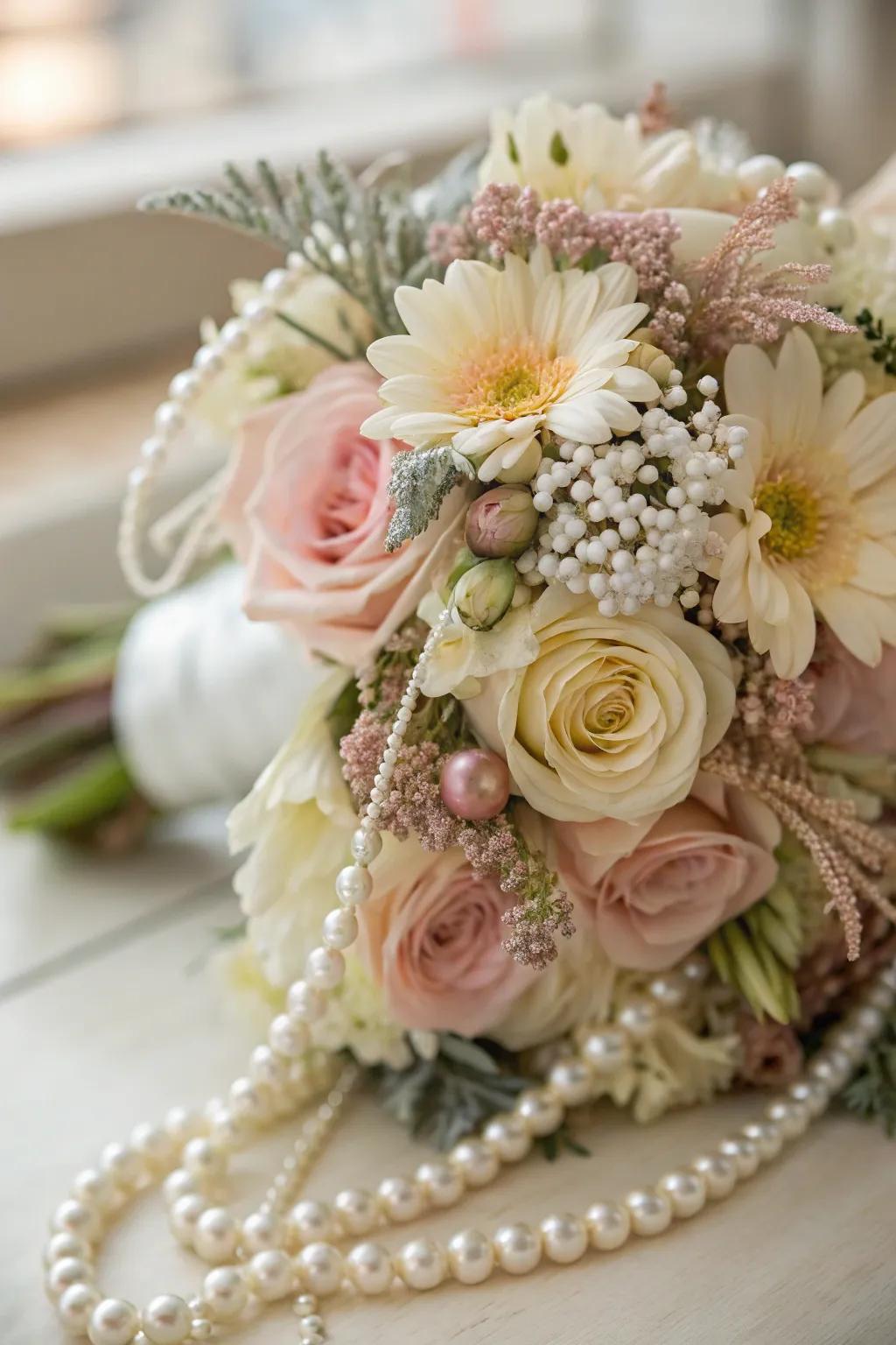Elevate your floral decor with glamorous pearl adornments.