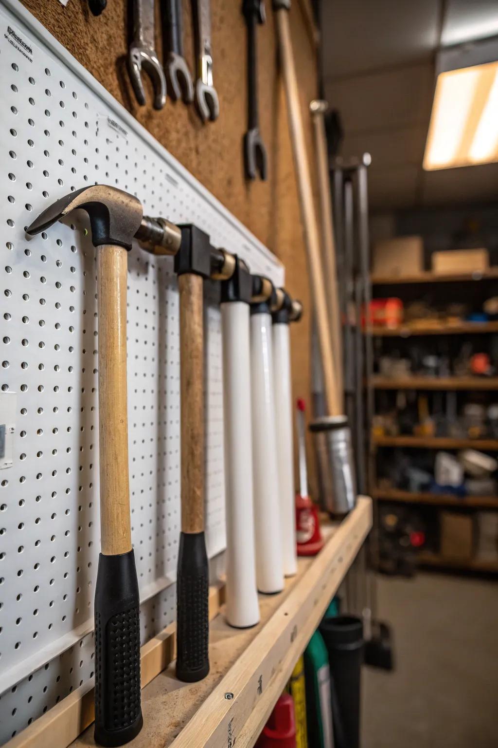 Mastering the art of organization: Custom PVC tool holders for a sleek and efficient garage.
