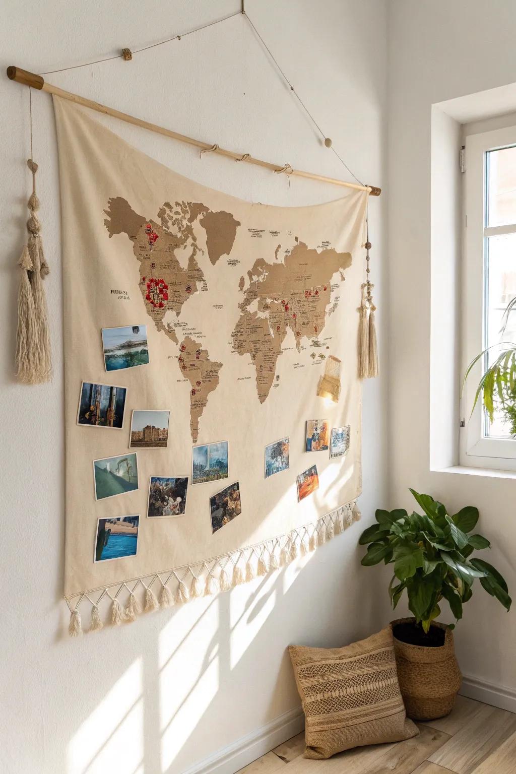 Travel the world from your living room with this captivating photo map display.