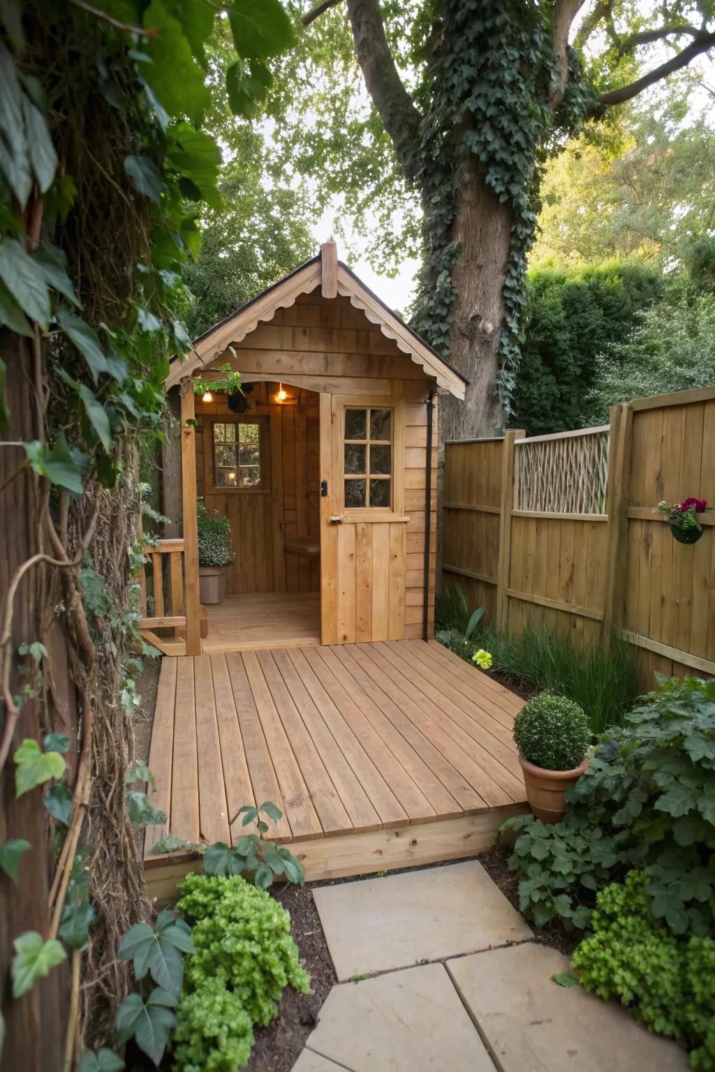Wood panels create a warm and inviting playhouse atmosphere.
