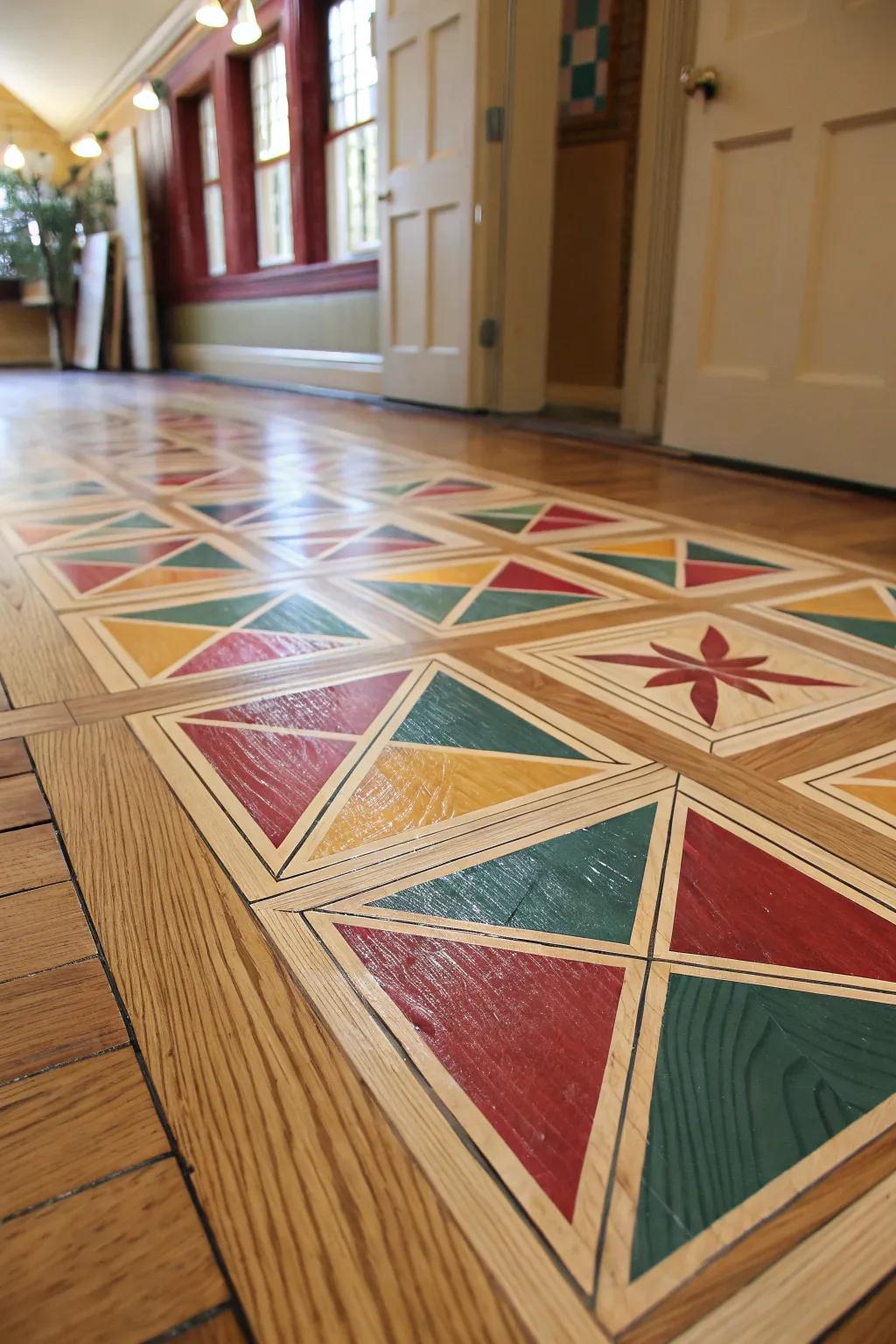 Transform your space with artistic flair: Discover the beauty of hand-painted plywood flooring.