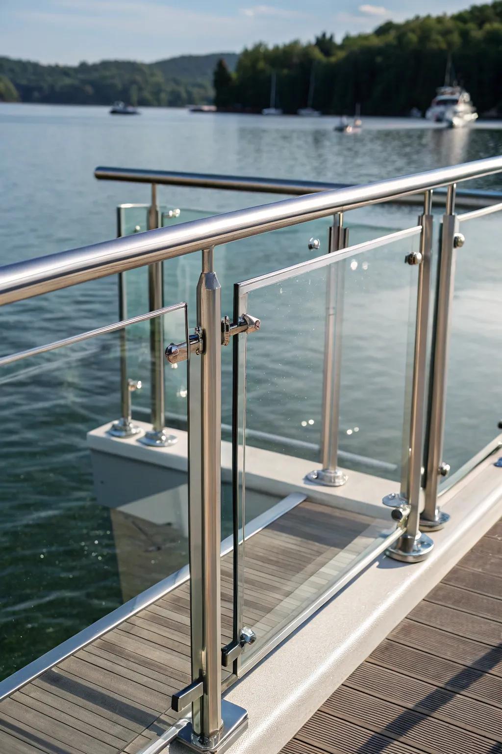 Elevate your pontoon with the timeless elegance of glass panel railings.
