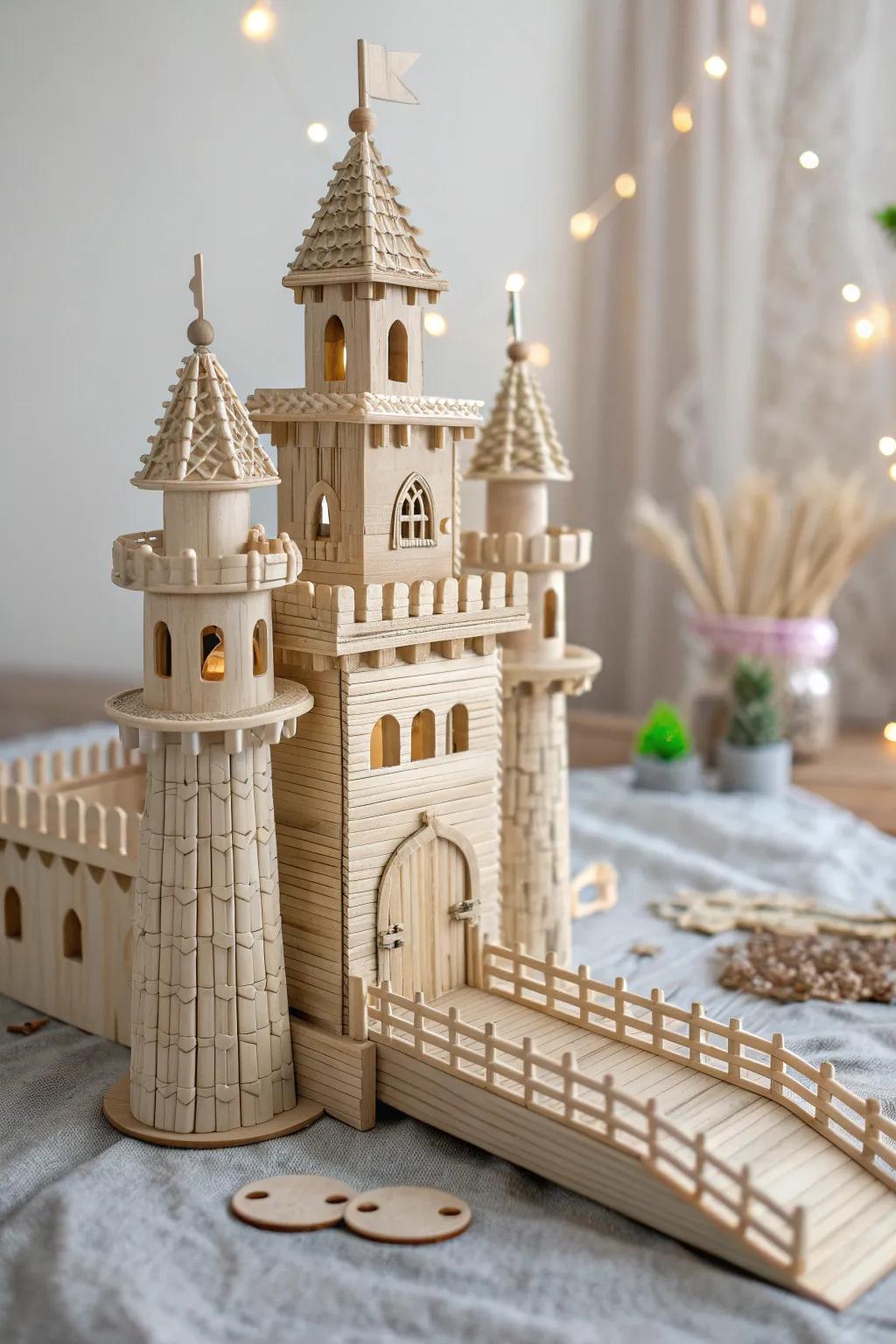 Step into a world of imagination with this enchanting popsicle stick fairytale castle.