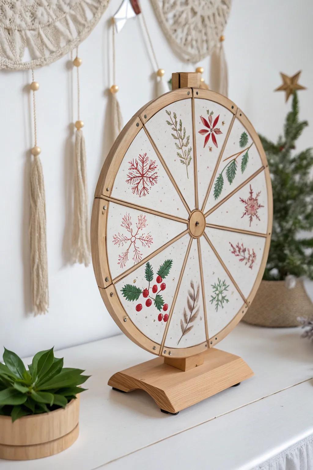 Spin into the holiday spirit with this charming prize wheel, where every turn brings festive cheer and surprises.