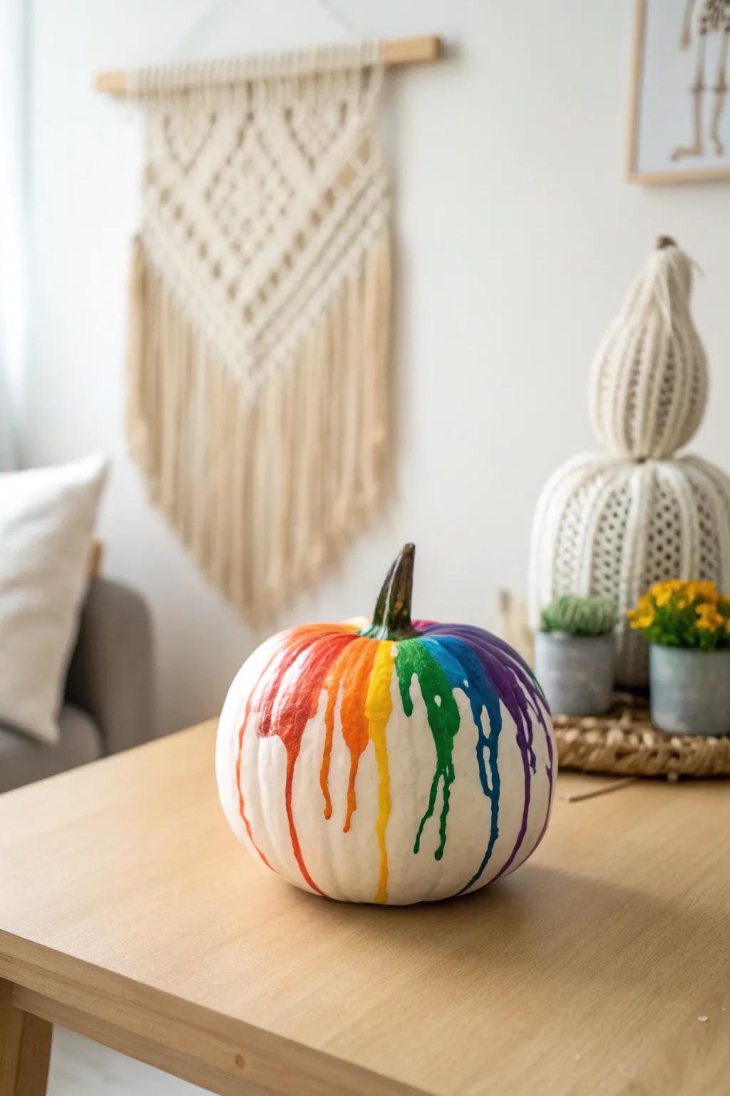 Transform your pumpkin into a vibrant masterpiece with melted crayon art – where simplicity meets creativity.