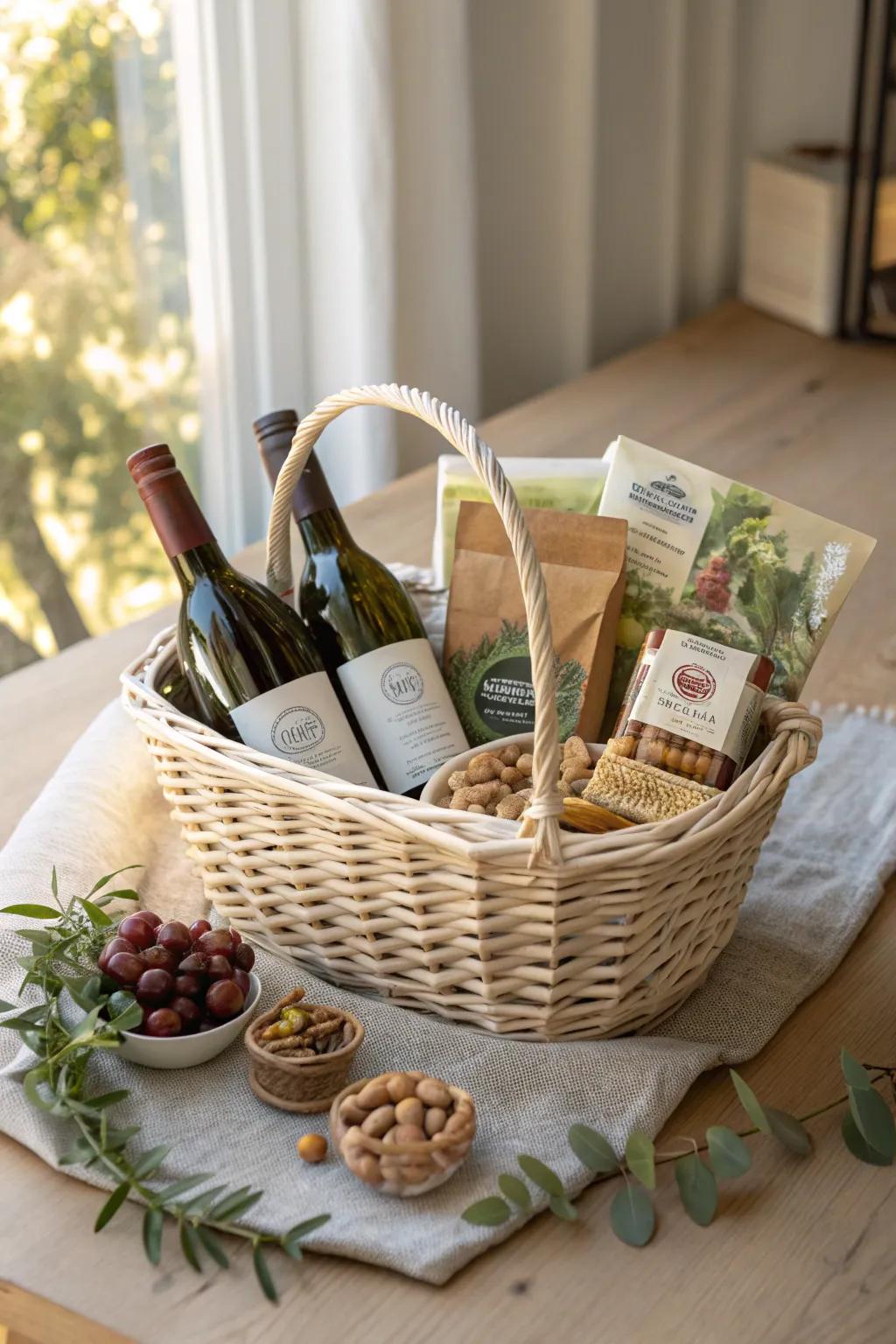 Elevate your gifting with an eco-chic wine basket, the perfect blend of sustainability and style.