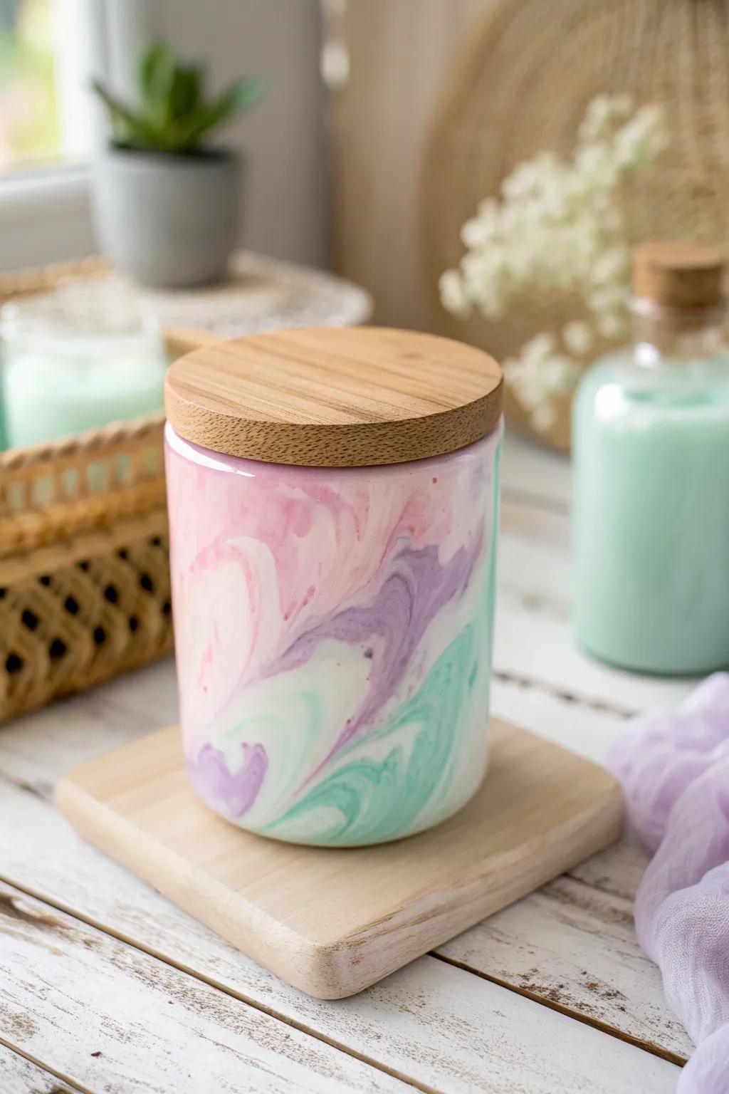 Embrace tranquility with this pastel resin jar, a perfect blend of minimalist design and boho charm.