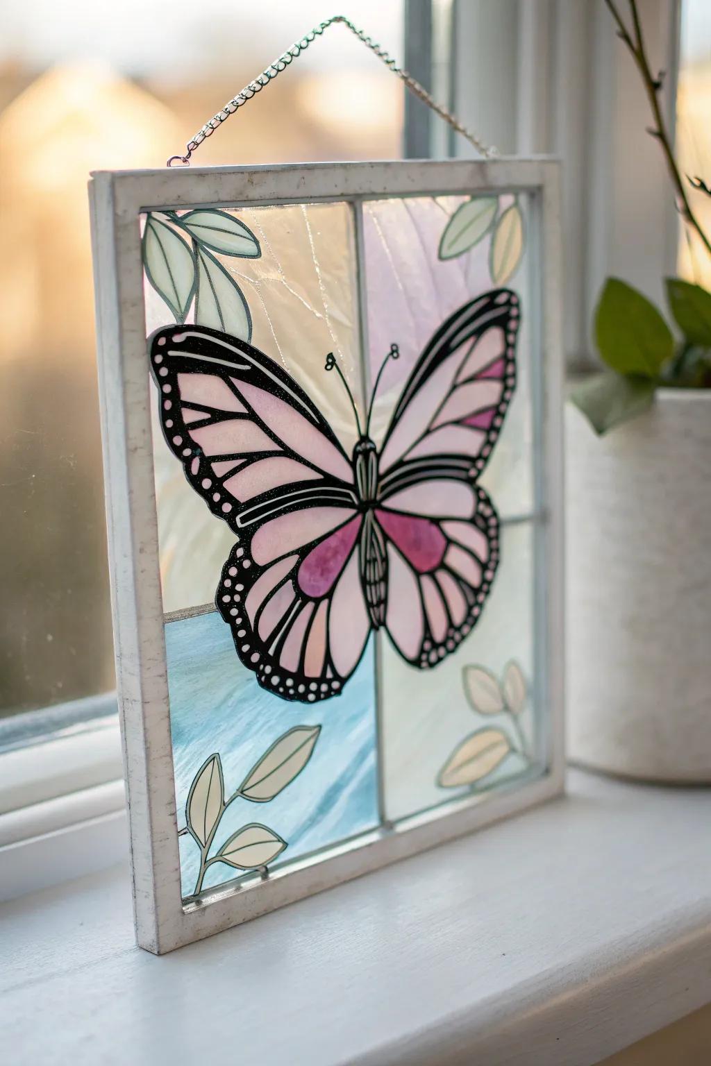 Transform your space with the ethereal beauty of butterfly stained glass art.
