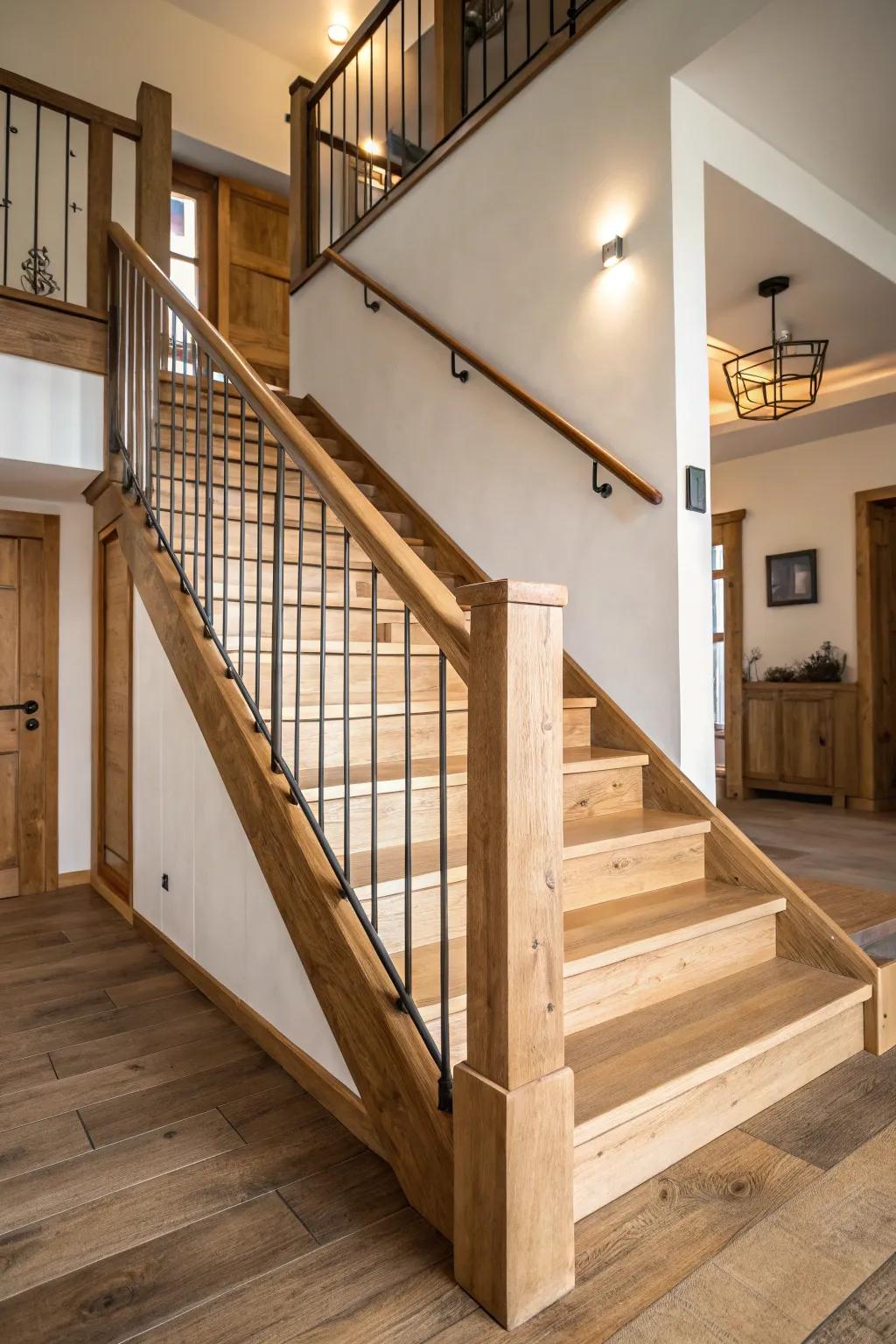 A minimalist rustic staircase that emphasizes simplicity and natural beauty.