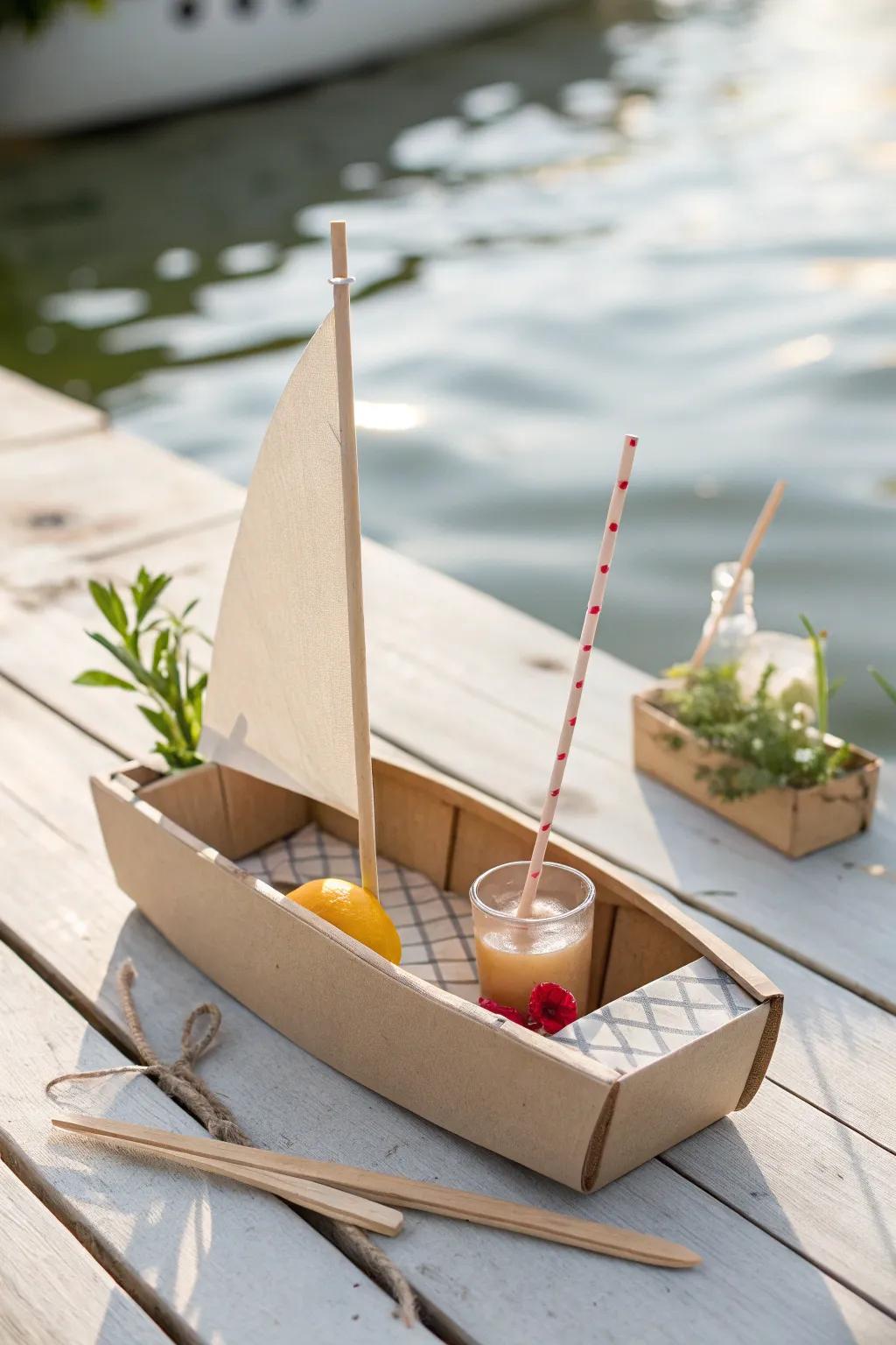 Sail into creativity with this charming juice box speedboat—where simplicity meets imagination!