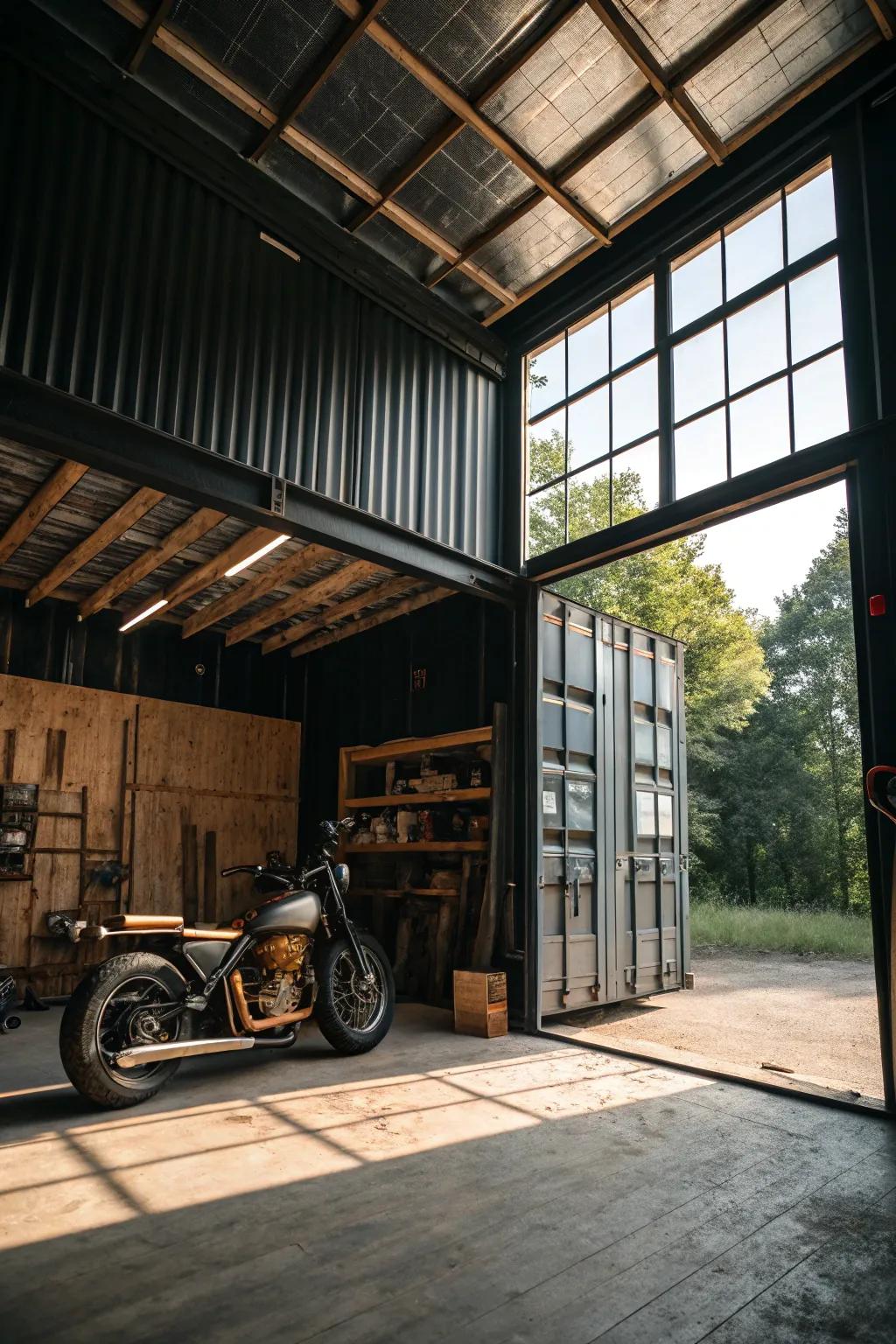 Bask in the brilliance of natural light with these stunning window designs for your shipping container garage.