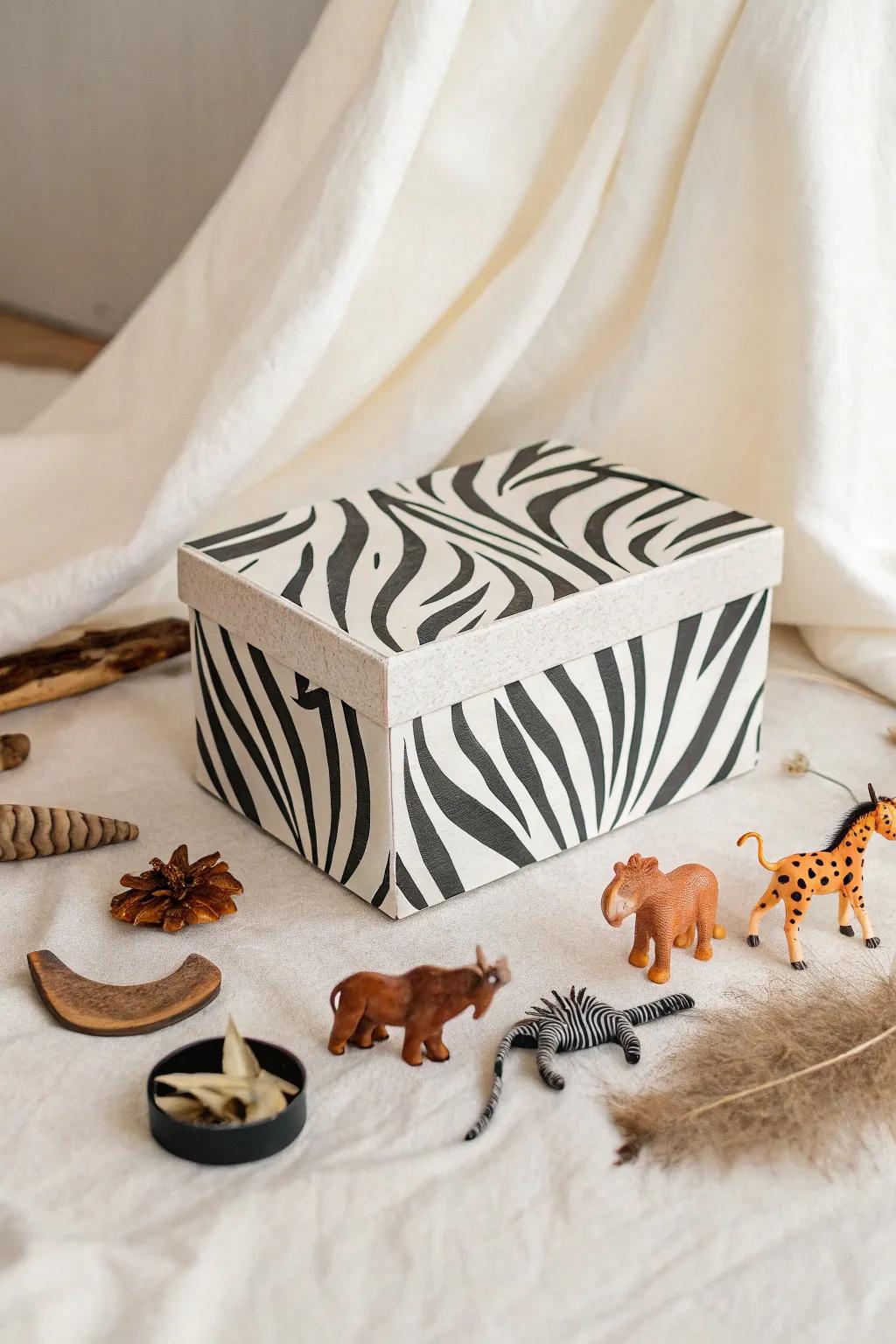 Unleash your creativity with a touch of the wild: a minimalist jungle display that echoes elegance and adventure.