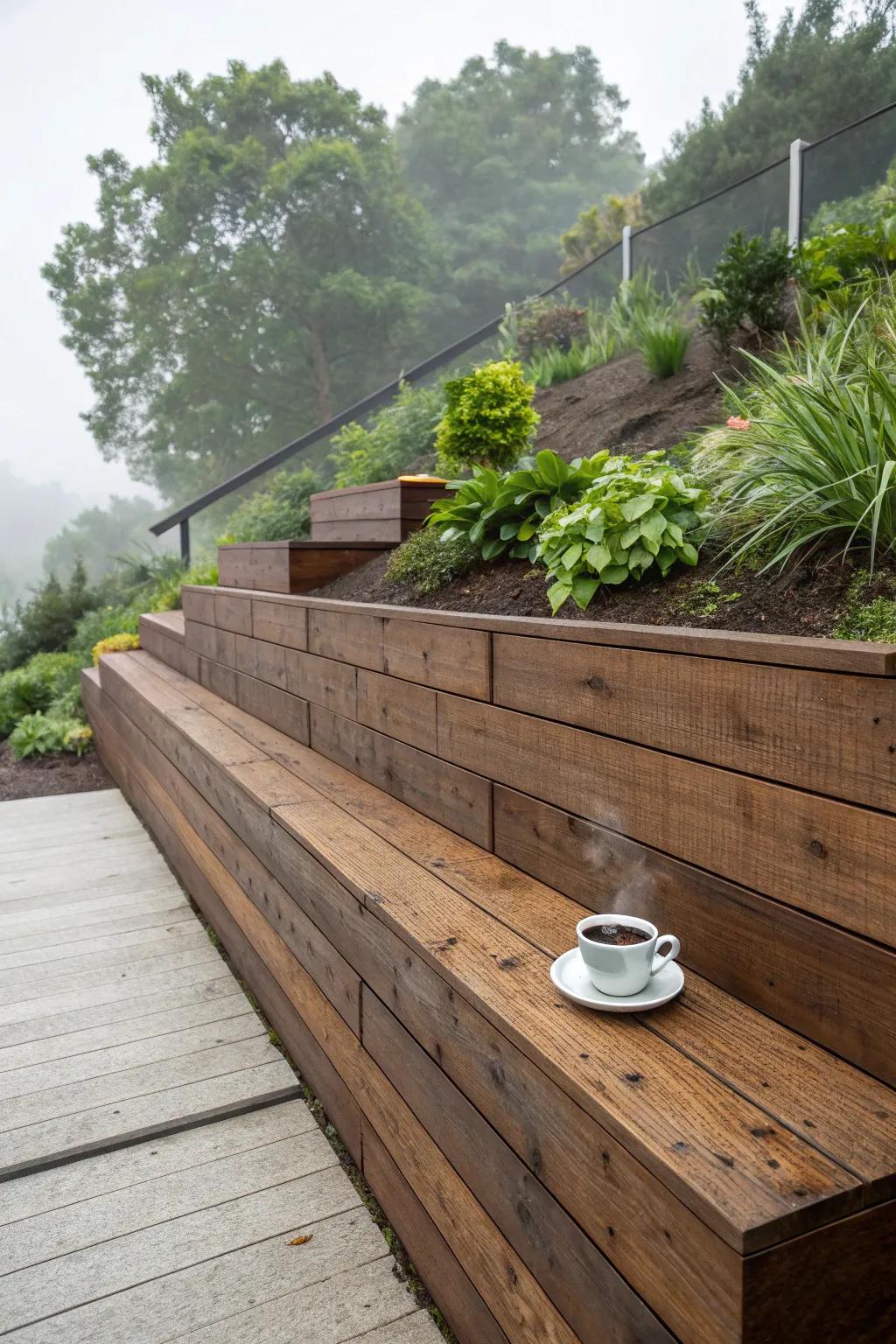 Morning serenity: Enjoy your coffee with a view on this handcrafted timber seat.