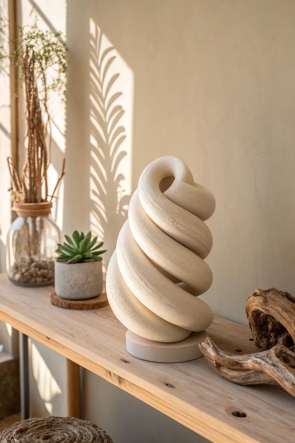Embrace the art of simplicity with this elegant clay coil sculpture, a perfect blend of Scandinavian minimalism and Boho charm.