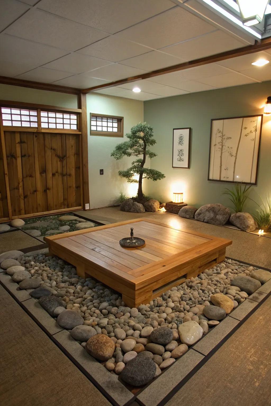 Transform your garage into a sanctuary of serenity with this beautifully crafted meditation space.