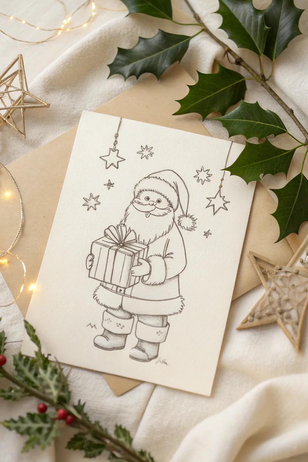 Embrace the magic of Christmas with this minimalist Santa sketch, capturing the heart of holiday cheer.