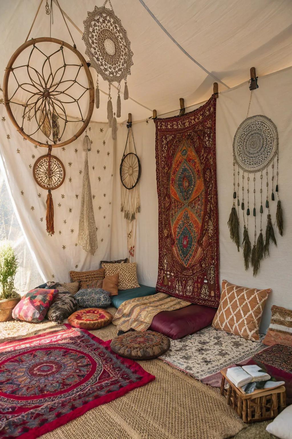 Create a serene and artistic atmosphere with a Bohemian Bliss sleepover.
