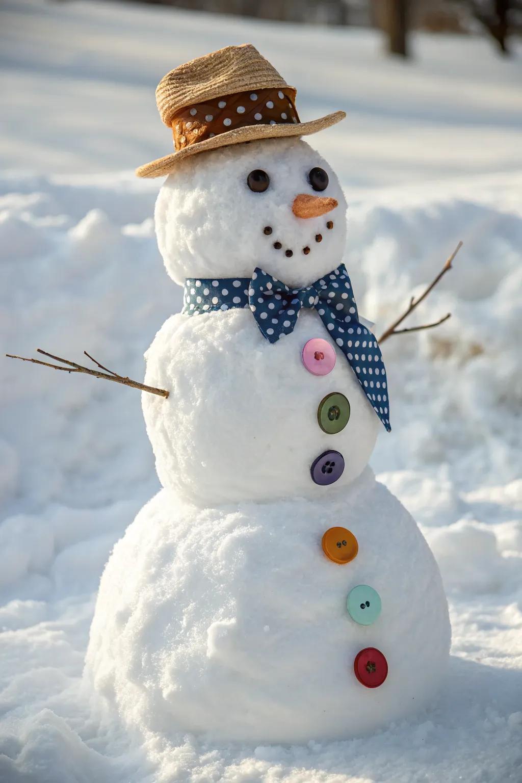 Meet the Whimsical Button Snowman: A playful blend of minimalist charm and boho flair!