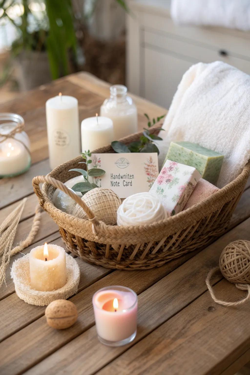 Add a personal touch to your spa basket with a custom message for that special occasion.