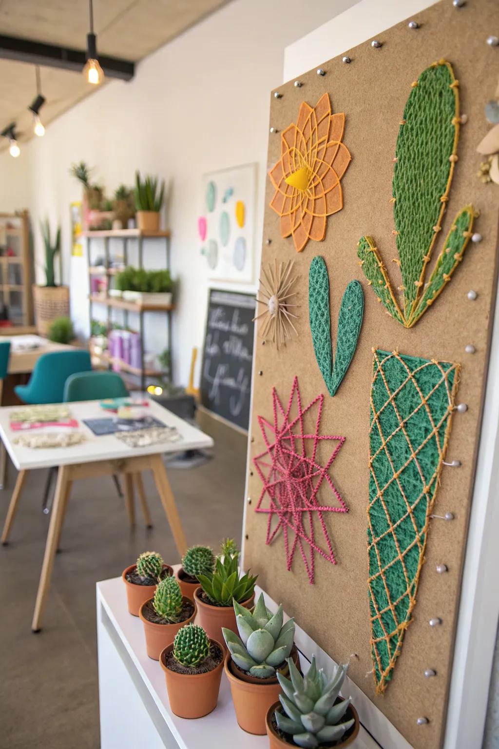 String art meets succulents for a personalized touch.