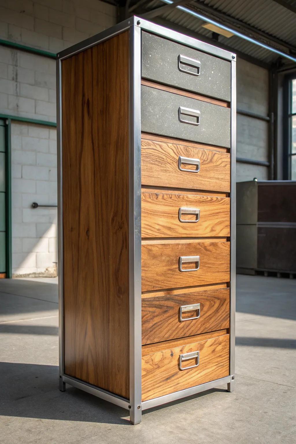 Transform your metal filing cabinet with the warmth of wood veneer for a stylish, inviting look.