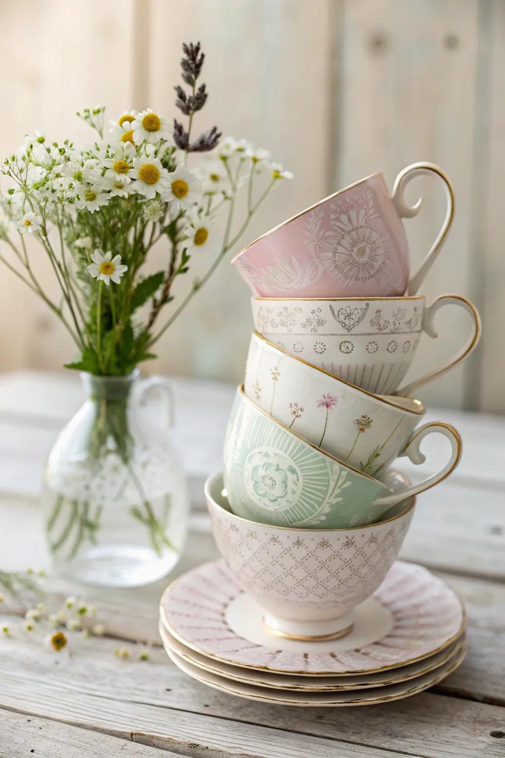 Elevate your tablescape with a whimsical teacup centerpiece, perfect for adding elegance to any gathering.