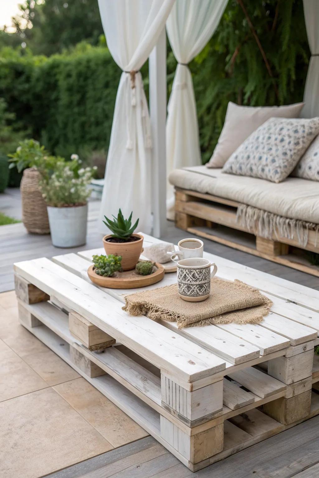 Embrace rustic elegance with a DIY pallet table—perfect for your cozy outdoor retreat.