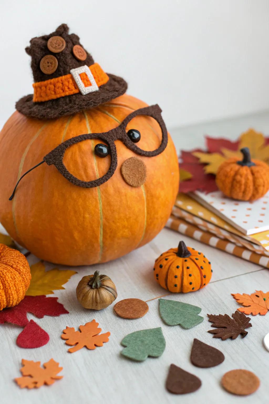 Dress up your pumpkins with playful felt costumes.
