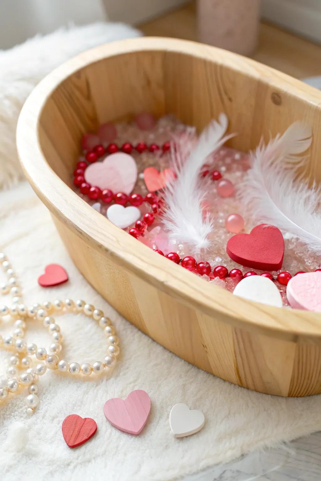 Delight in simplicity and play: a Valentine's sensory tub crafted for curious little hands.