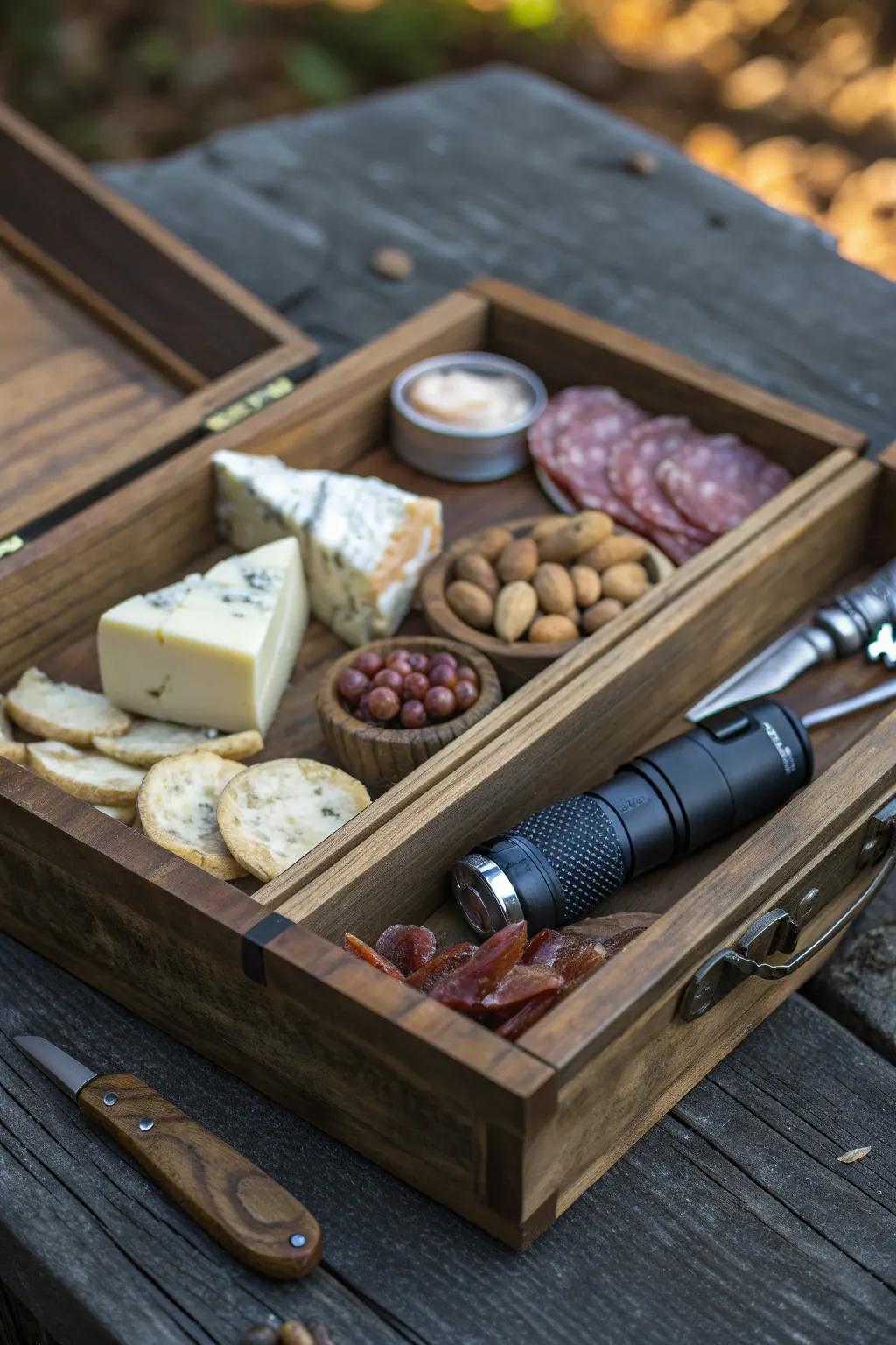 The perfect blend of utility and indulgence: a surprise snack basket fit for any craftsman.