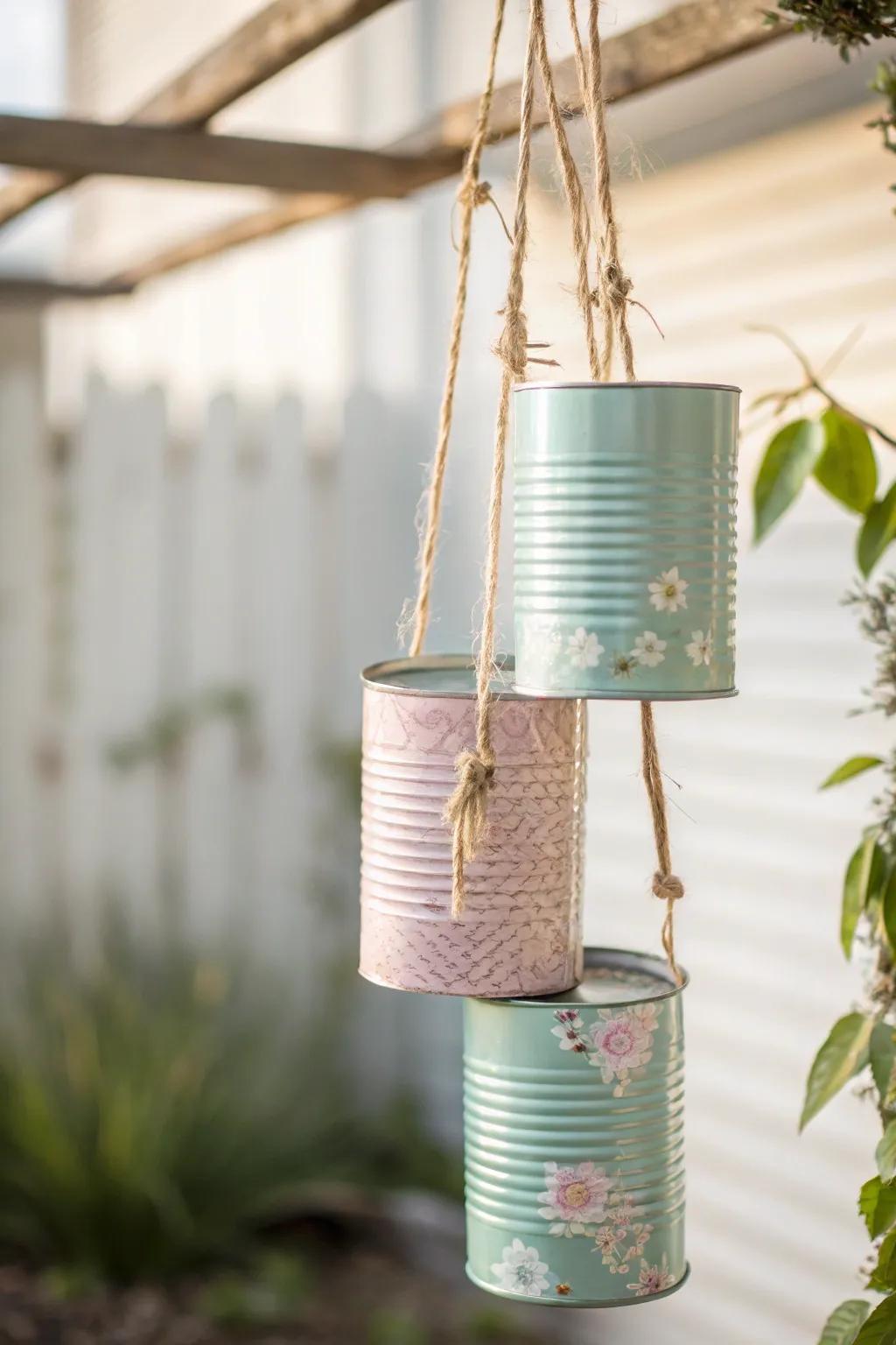 Transform everyday tin cans into musical masterpieces with these charming wind chimes, perfect for adding a serene touch to any space.