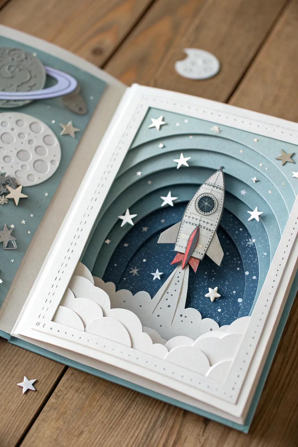 Embark on a celestial journey with this enchanting tunnel book: where minimalism meets cosmic wonder.