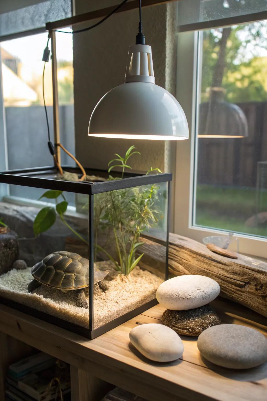 Illuminate your turtle's world with a touch of minimalist elegance.