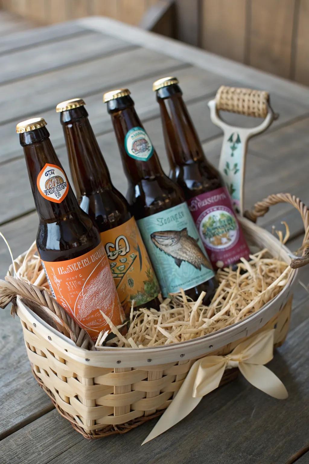 Elevate your gift-giving with this charming Craft Beer and Snacks Basket, perfect for the beer aficionado with a taste for style and simplicity.